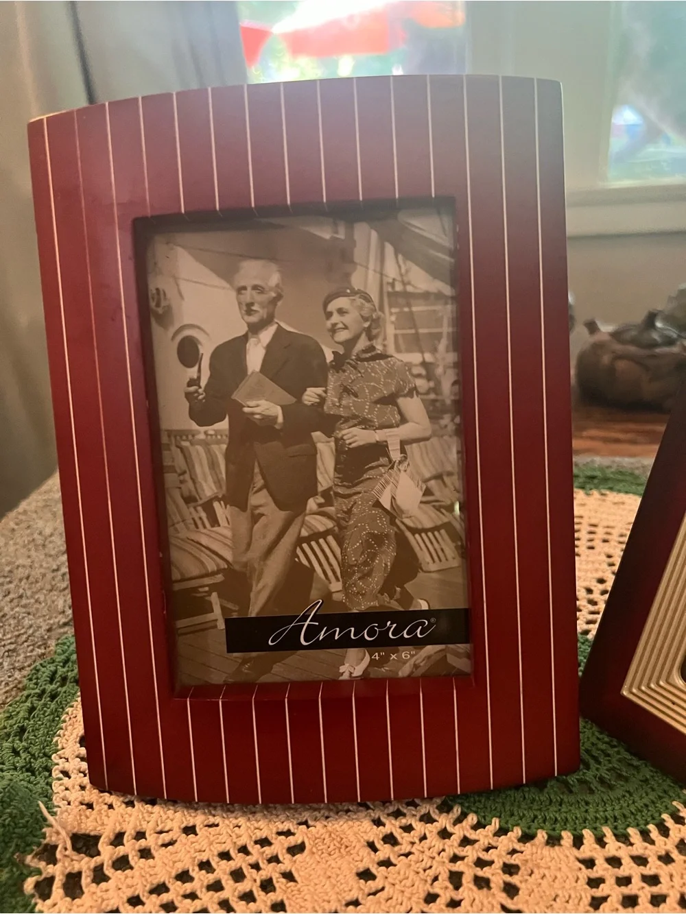 Lot 2 Wood Picture Frame Set with Red-ish Handsome Coordinating Colors